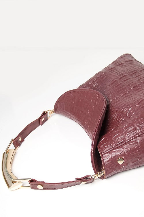 BAG - ALINA - BURGUNDY KROKO GOLD