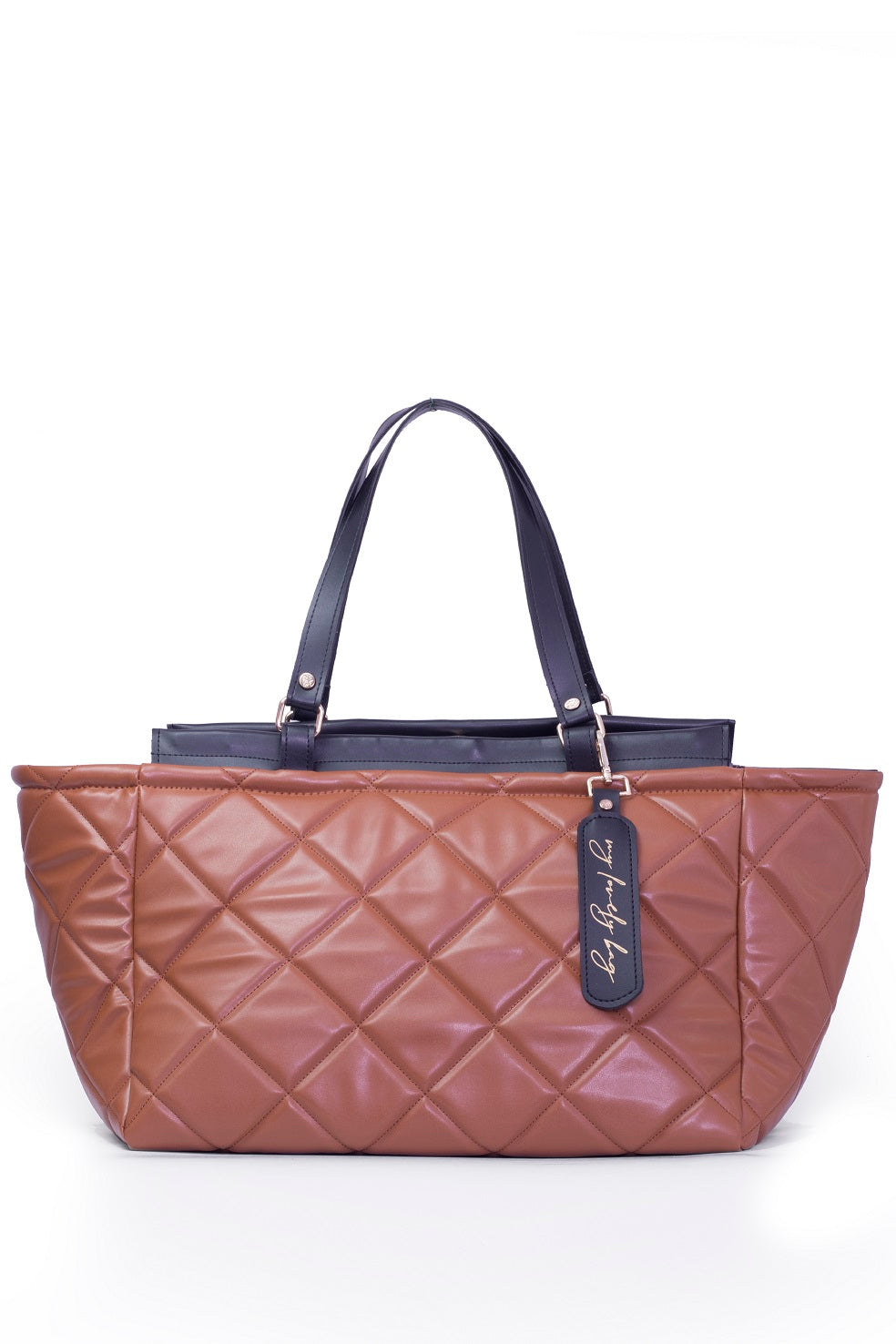 Luxury large handbag for weekend and trip - BAG - LOLA - CAMEL BLACK GOLD