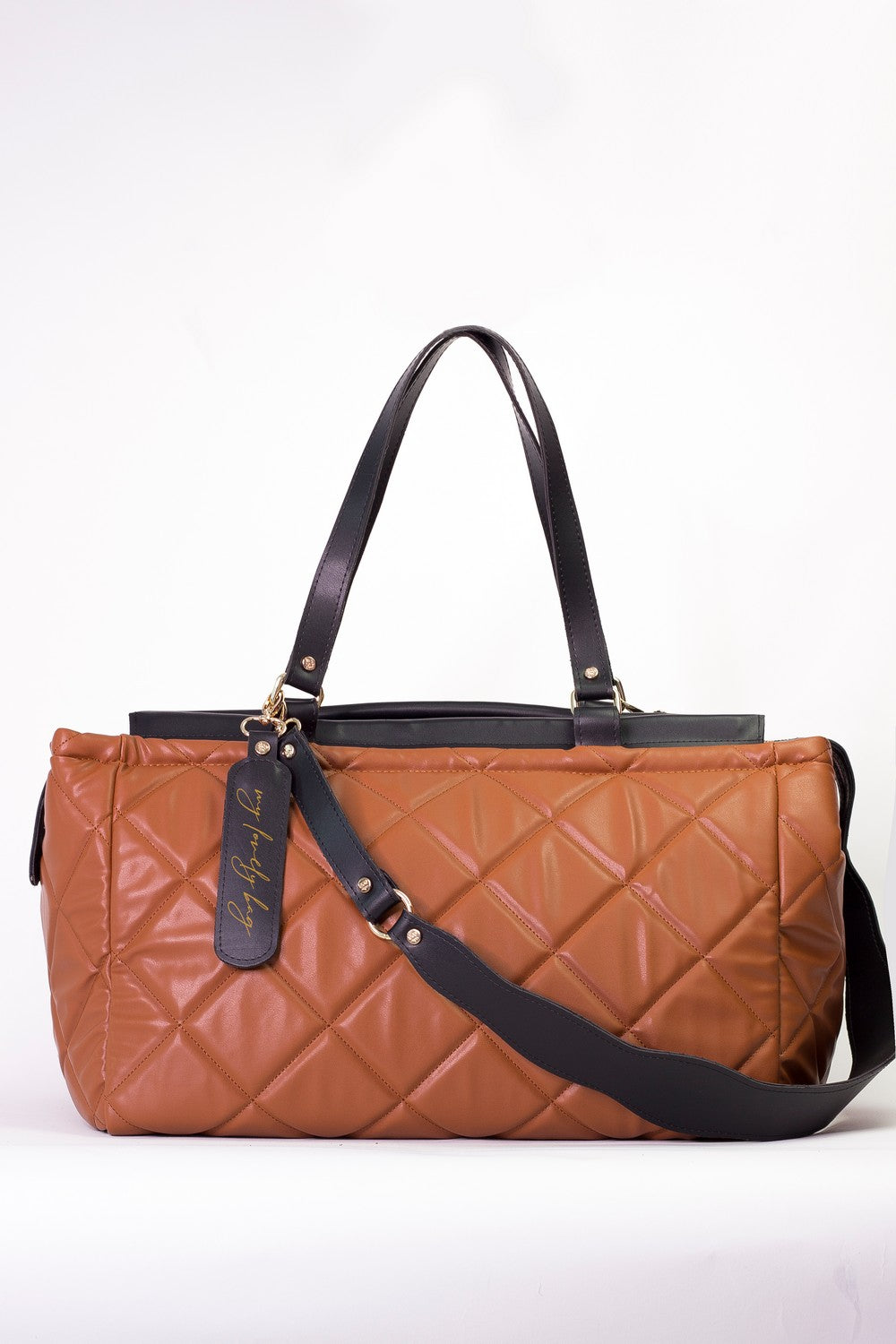 Luxury large handbag for weekend and trip - BAG - LOLA - CAMEL BLACK GOLD