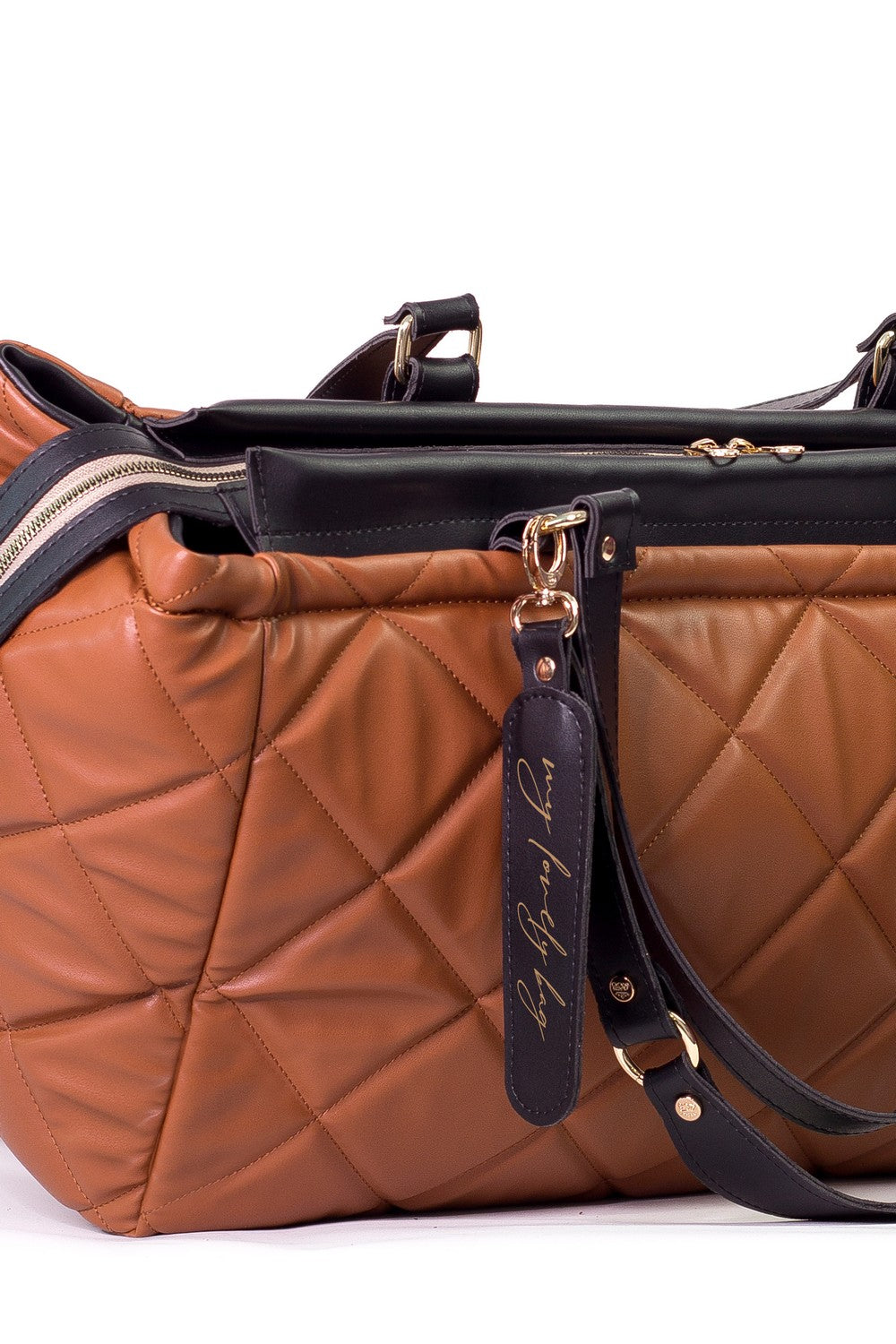 Luxury large handbag for weekend and trip - BAG - LOLA - CAMEL BLACK GOLD