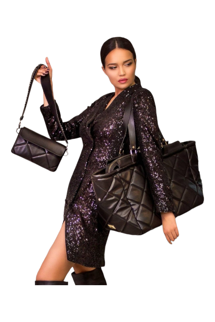 Luxury large handbag for weekend and trip - BAG - LOLA - BLACK GOLD