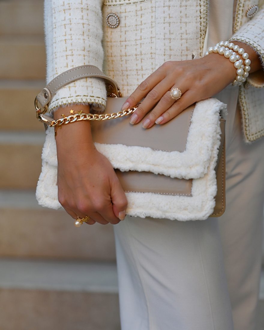 Women's luxury tote bag - BAG - ELISA - BEIGE GOLD