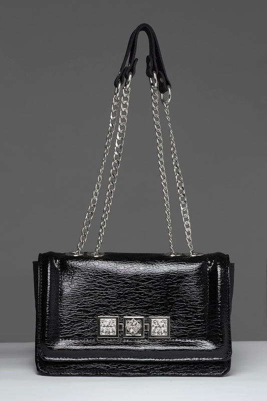 Luxury bag for women - BAG - BANGKOK - LACQUERED BLACK SILVER