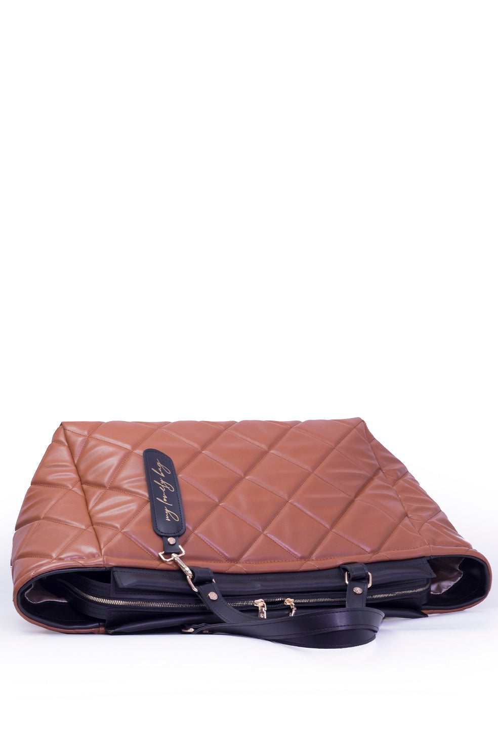 Luxury large handbag for weekend and trip - BAG - LOLA - CAMEL BLACK GOLD